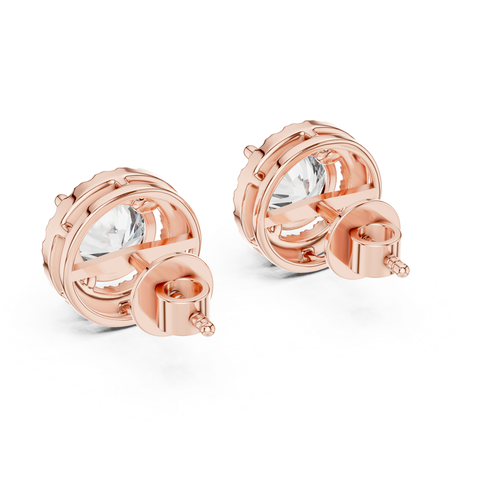 14K Solid Gold Lab Diamond Halo Earrings, Rose Gold, view 3