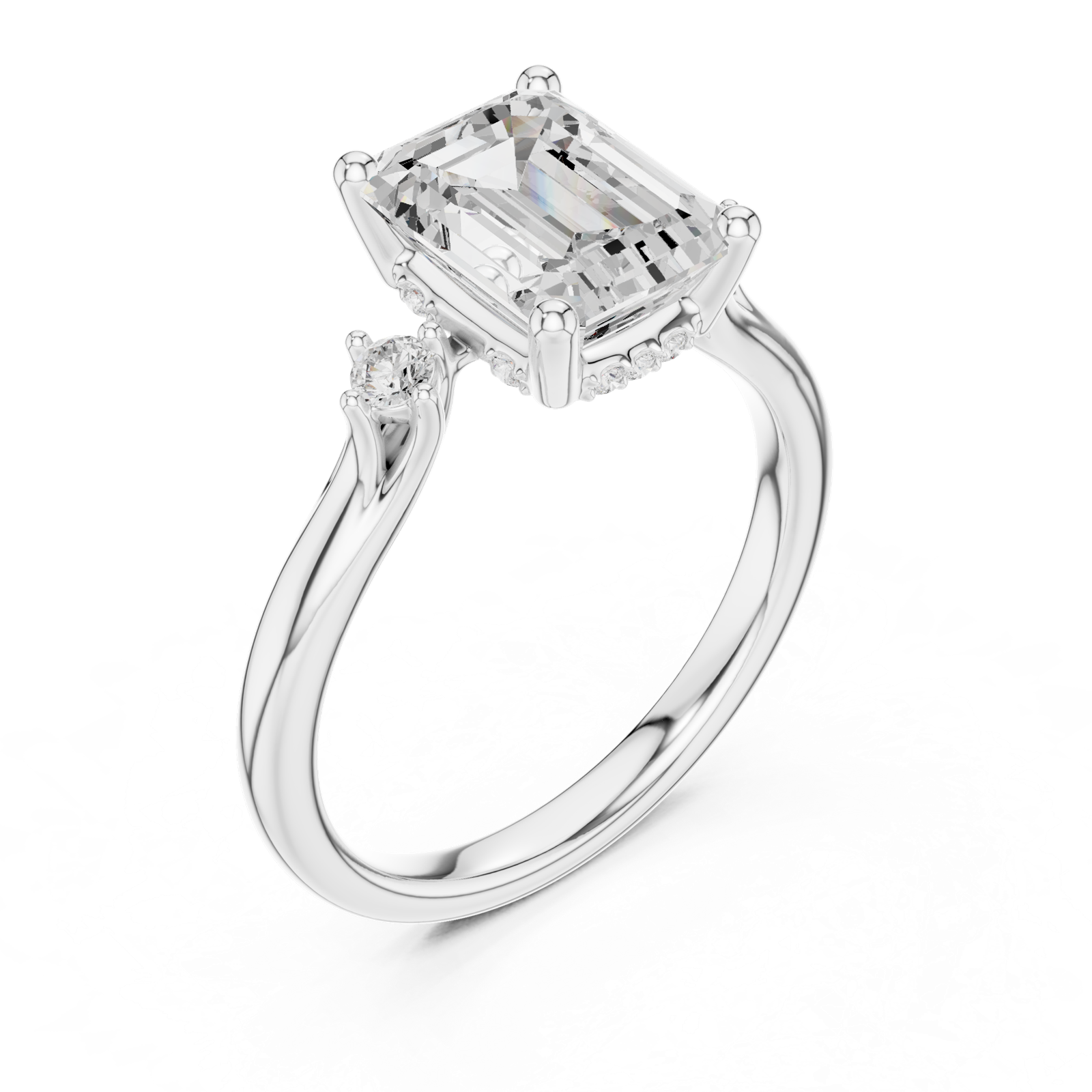 Gold Ring DDLR-164, Emerald center stone, White Gold, view 2