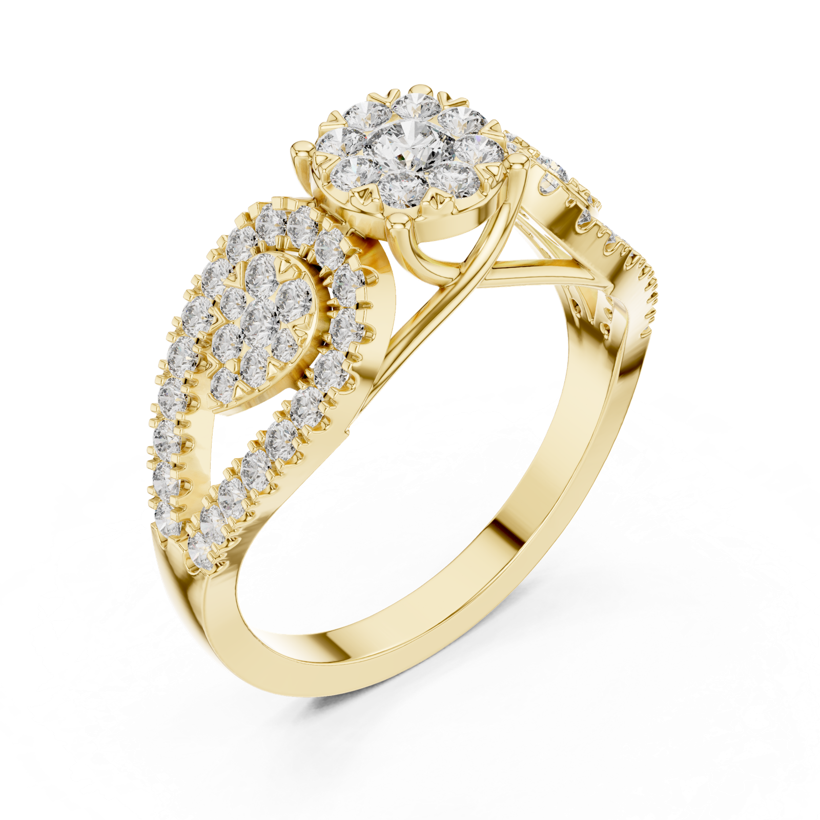 14K Solid Gold Lab Diamond Three-Stone Ring, Yellow Gold, view 2
