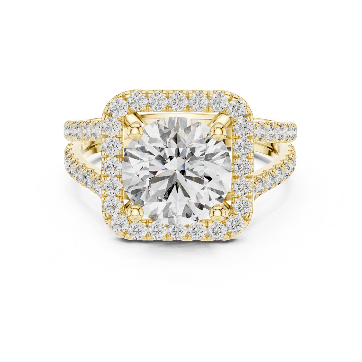 14K Solid Gold Lab Diamond Halo Ring, Yellow Gold
