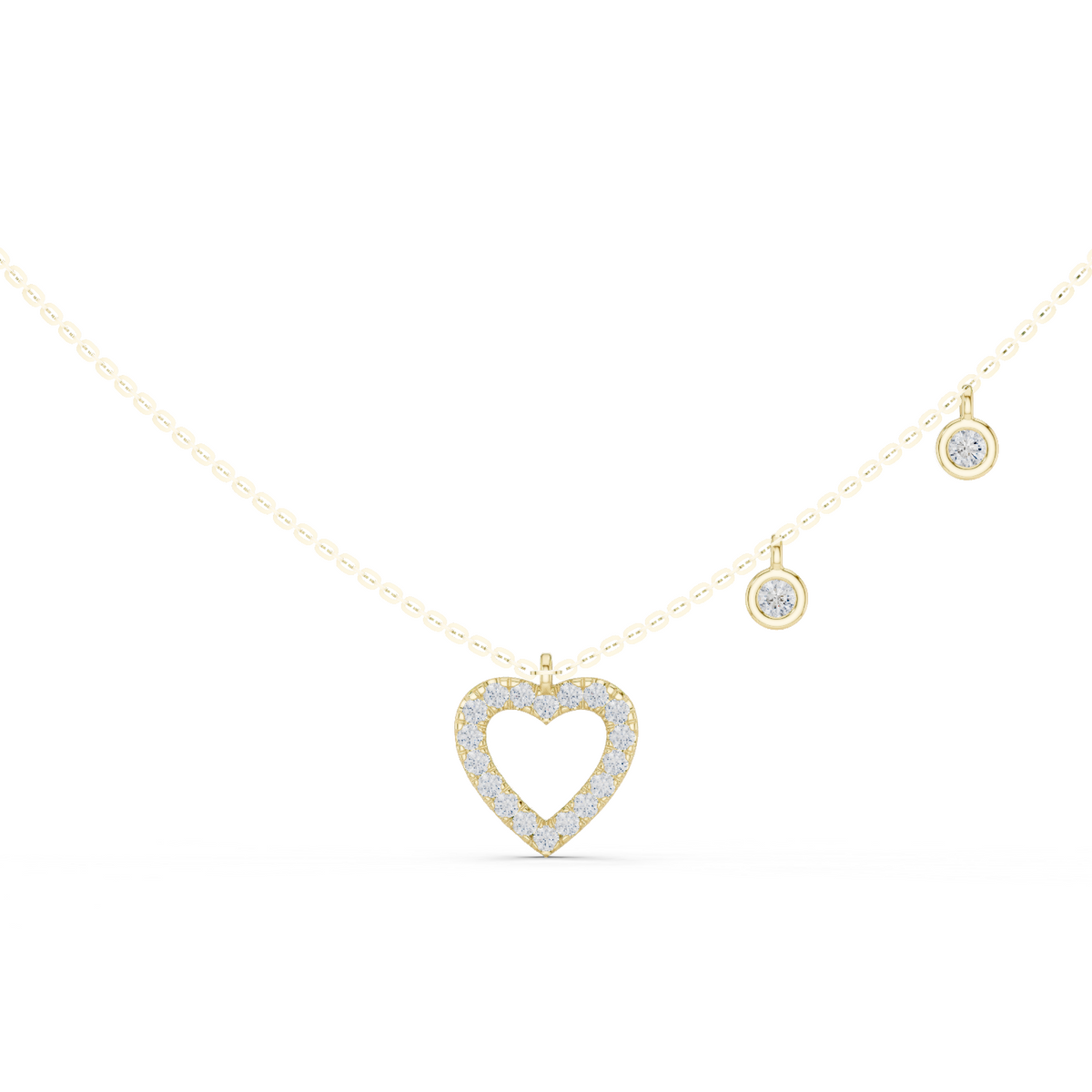 14K Solid Gold Lab Diamond Heart Pendant Necklace, Yellow Gold