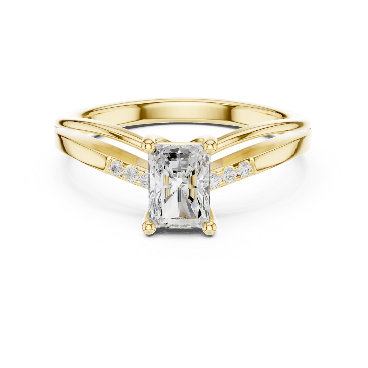 14K Solid Gold Lab Diamond Three-Stone Ring, Yellow Gold