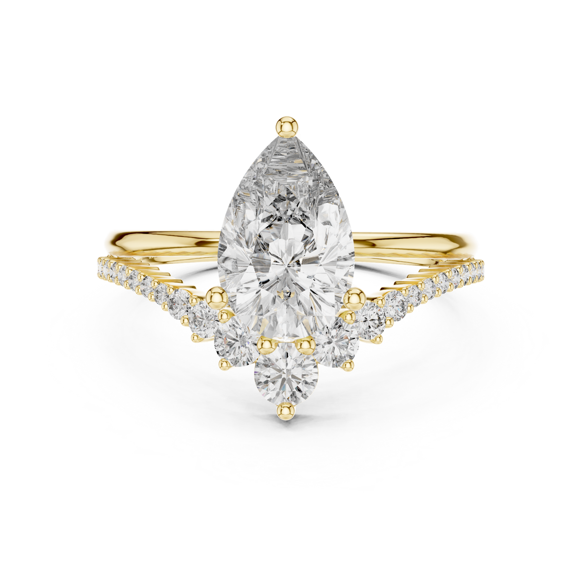 14K Solid Gold Lab Diamond Halo Ring, Yellow Gold