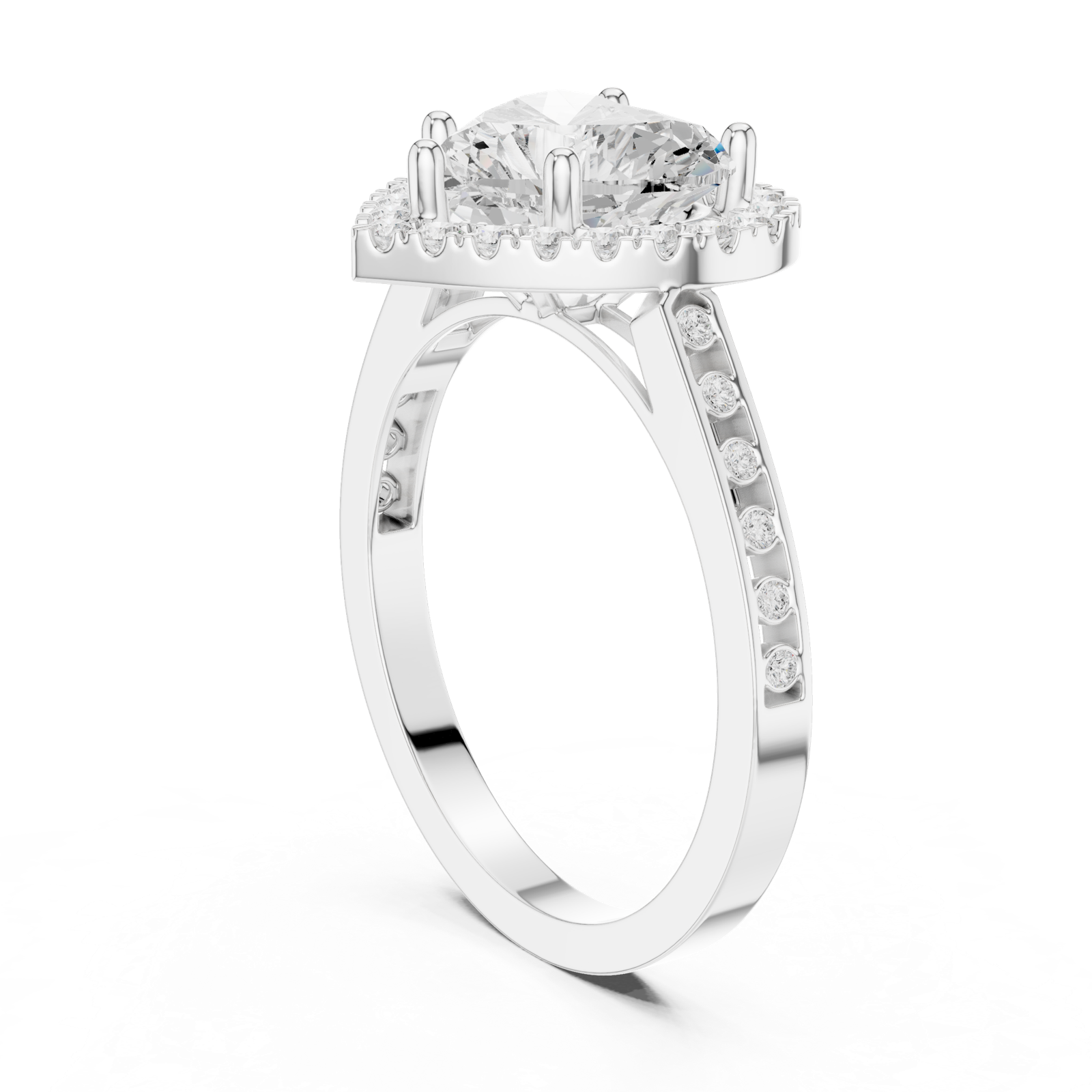Gold Ring DDLR-349, Heart center stone, White Gold, view 1