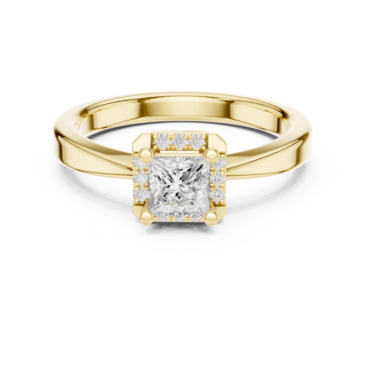 14K Solid Gold Lab Diamond Halo Ring, Yellow Gold