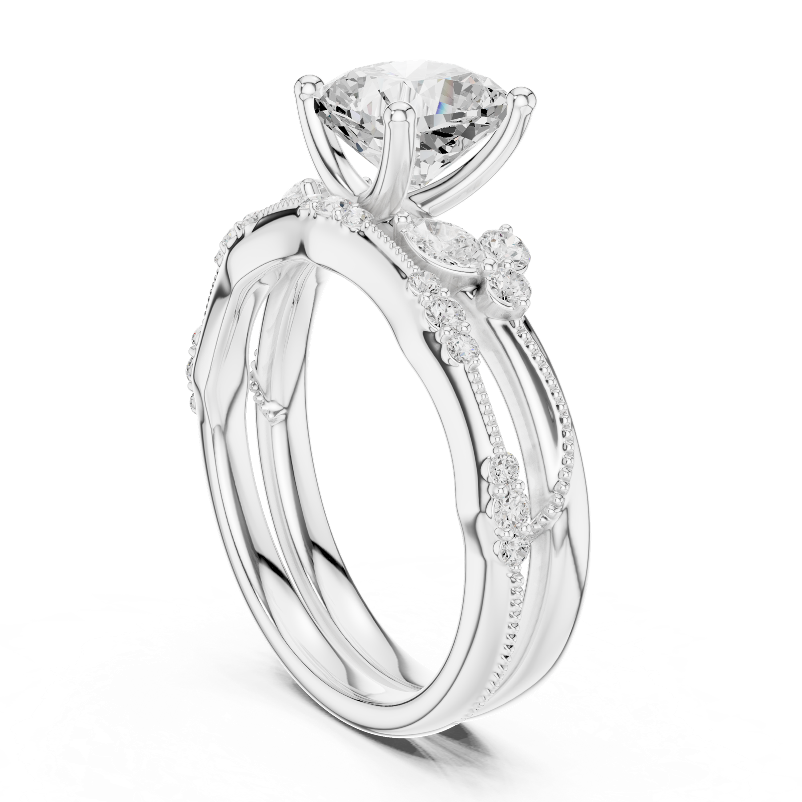 Gold Ring DDLR-299, Cushion center stone, White Gold, view 1