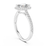 Gold Halo Pave Engagement Ring, Emerald center stone, White Gold, view 1