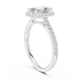 Gold Halo Pave Engagement Ring, Emerald center stone, White Gold, view 1