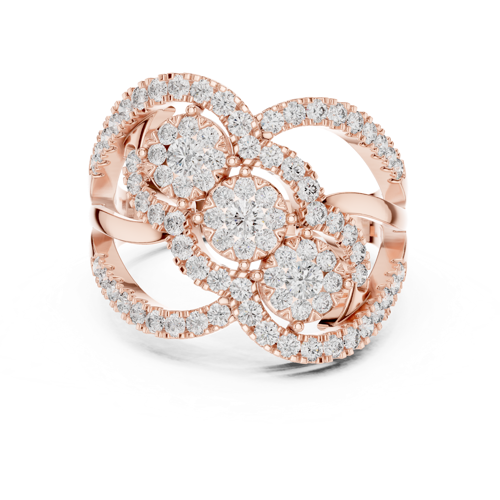 14K Solid Gold Lab Diamond Cluster Ring, Rose Gold