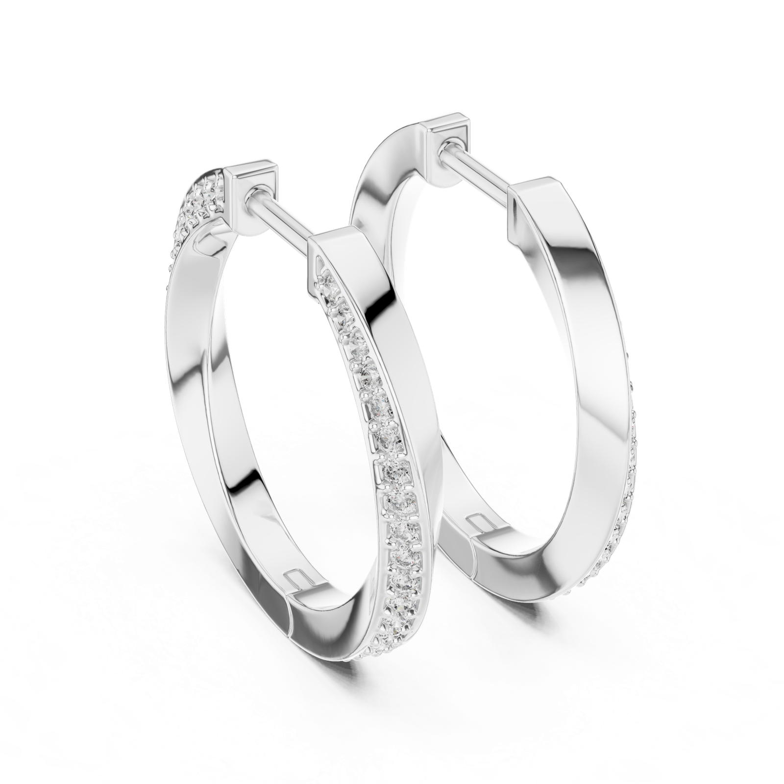 14K Solid Gold Lab Diamond Huggie Earrings, White Gold, view 3