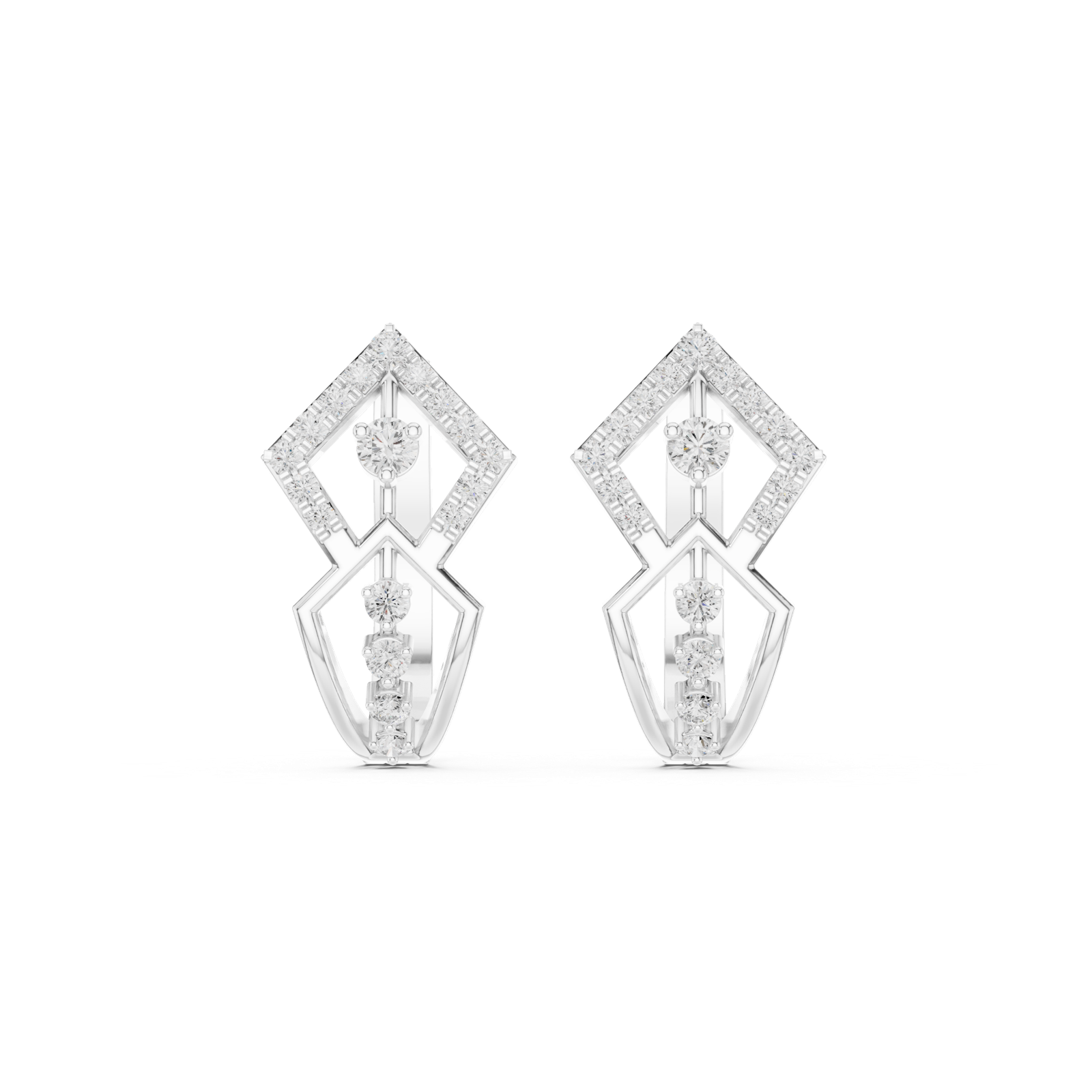 14K Solid Gold Lab Diamond Cluster Earrings, White Gold