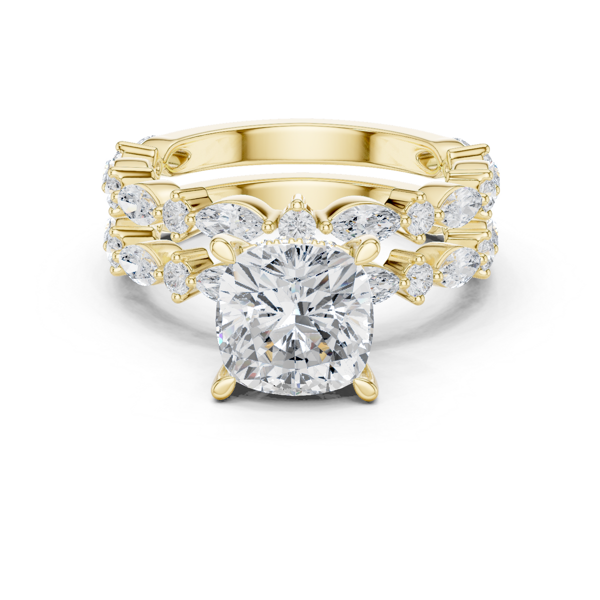 Gold Ring, Cushion center stone, Yellow Gold