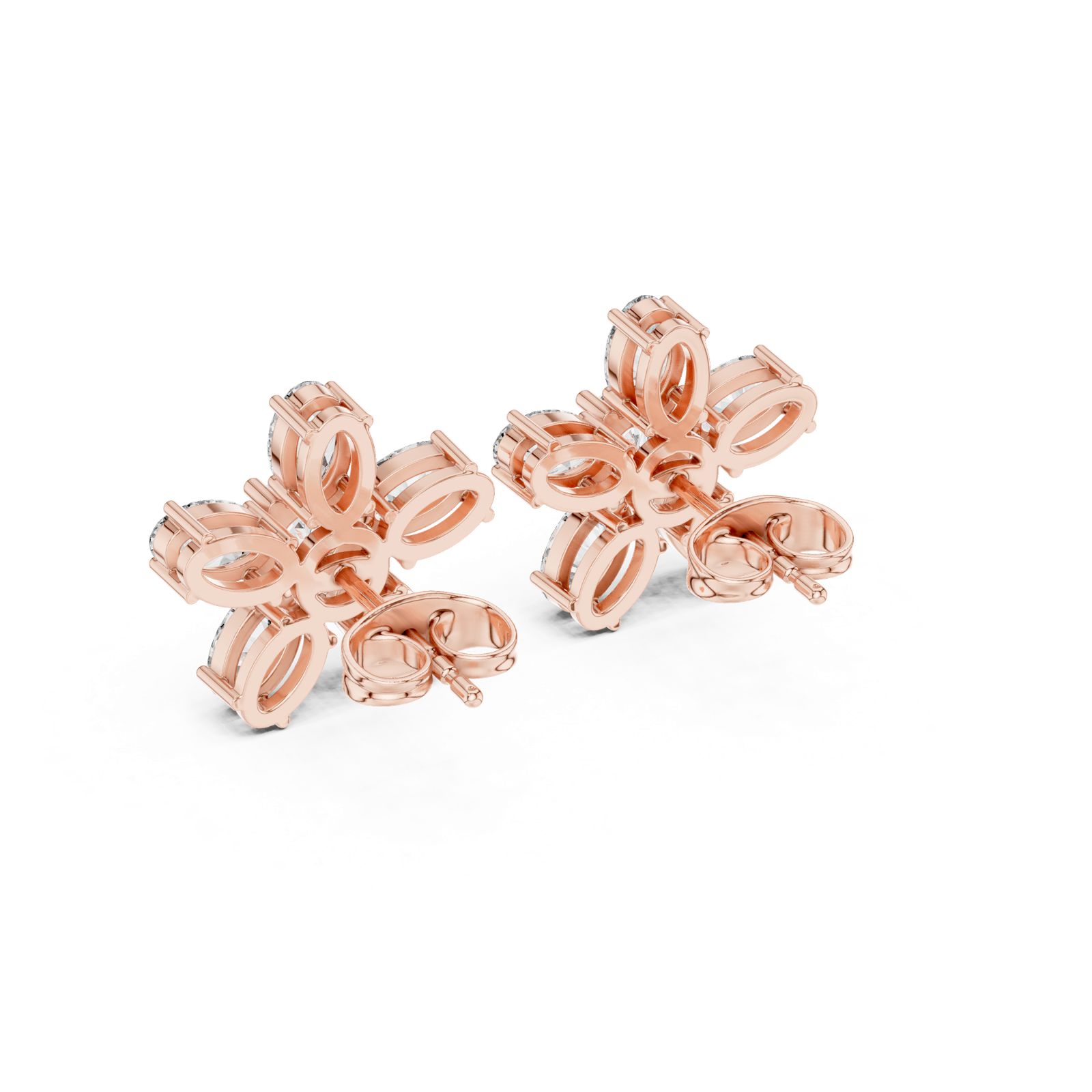 14K Solid Gold Lab Diamond Flower Cluster Earrings, Rose Gold, view 3