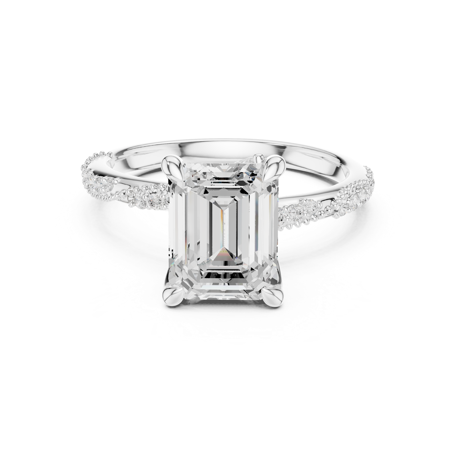 Gold Ring DDLR-167, Emerald center stone, White Gold, view 4
