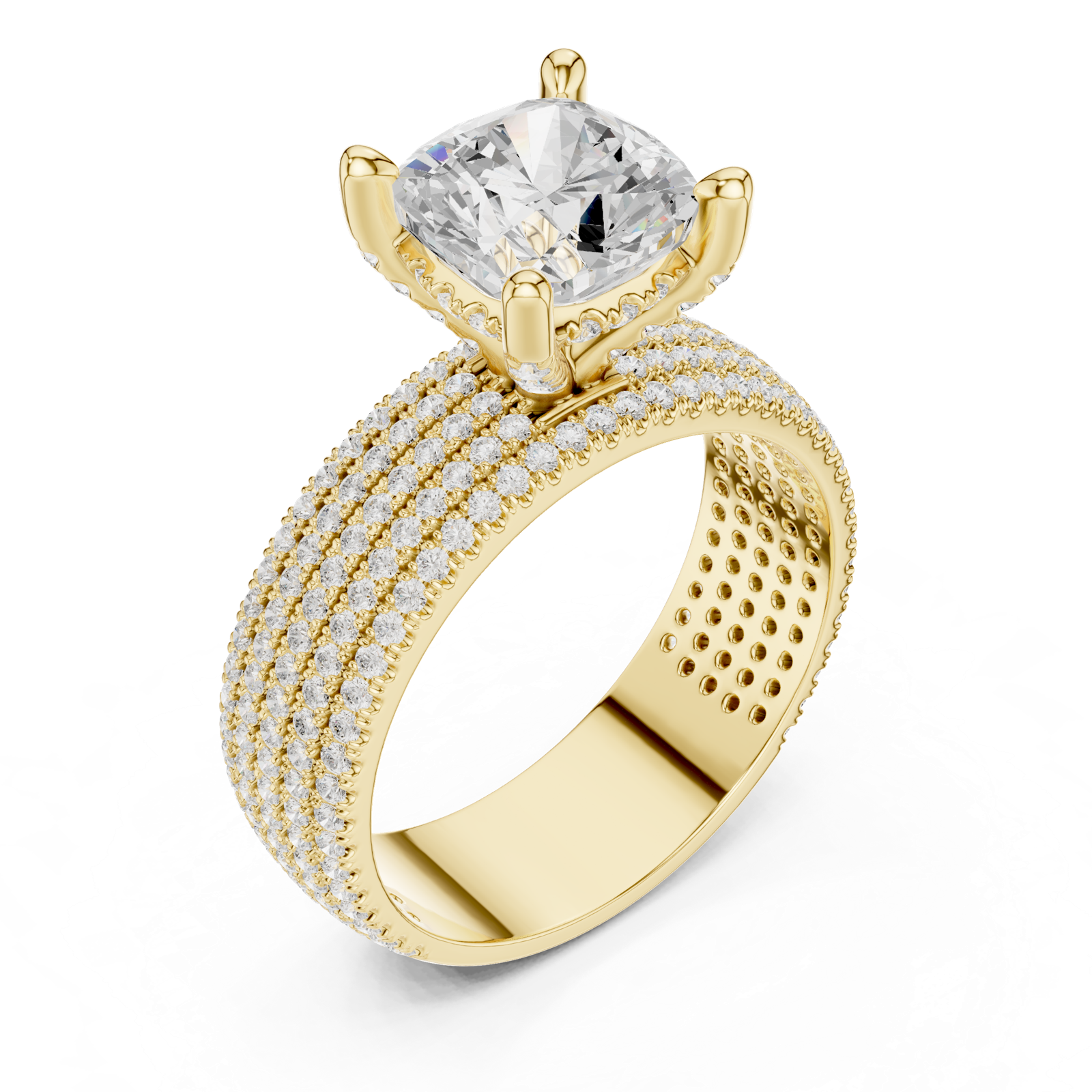 Gold Ring, Cushion center stone, Yellow Gold, view 2