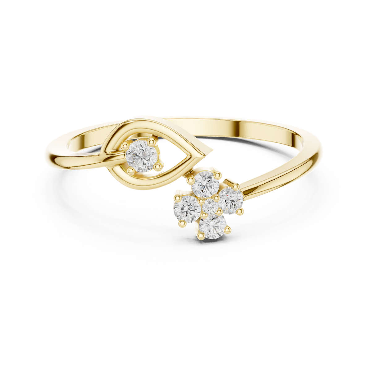 14K Solid Gold Lab Diamond Flower Twist Ring, Yellow Gold