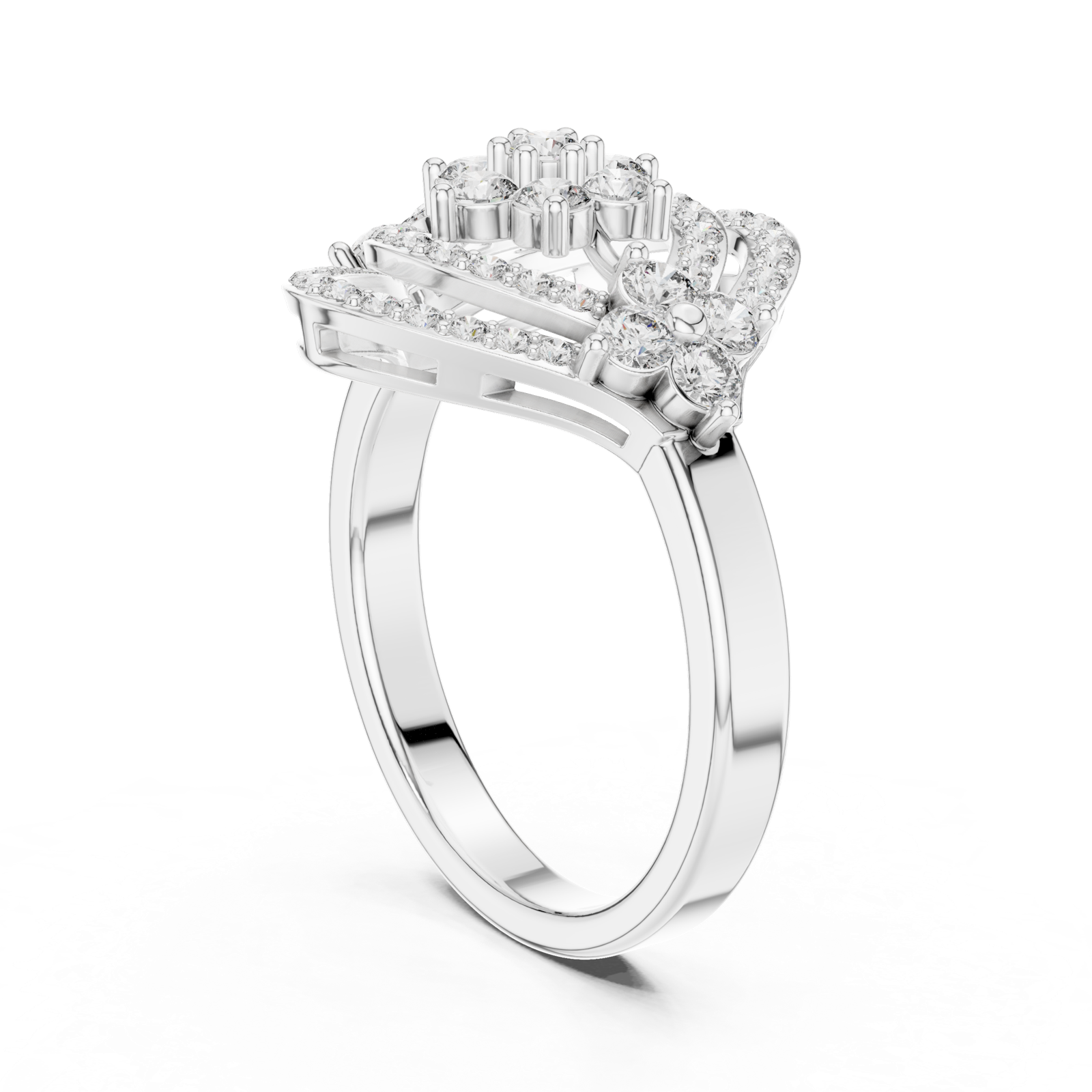 14K Solid Gold Lab Diamond Halo Ring, White Gold, view 1