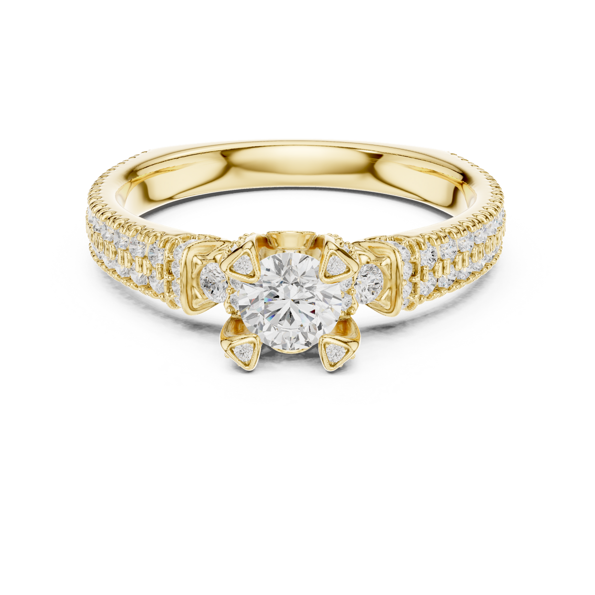 14K Solid Gold Lab Diamond Solitaire Ring, Yellow Gold
