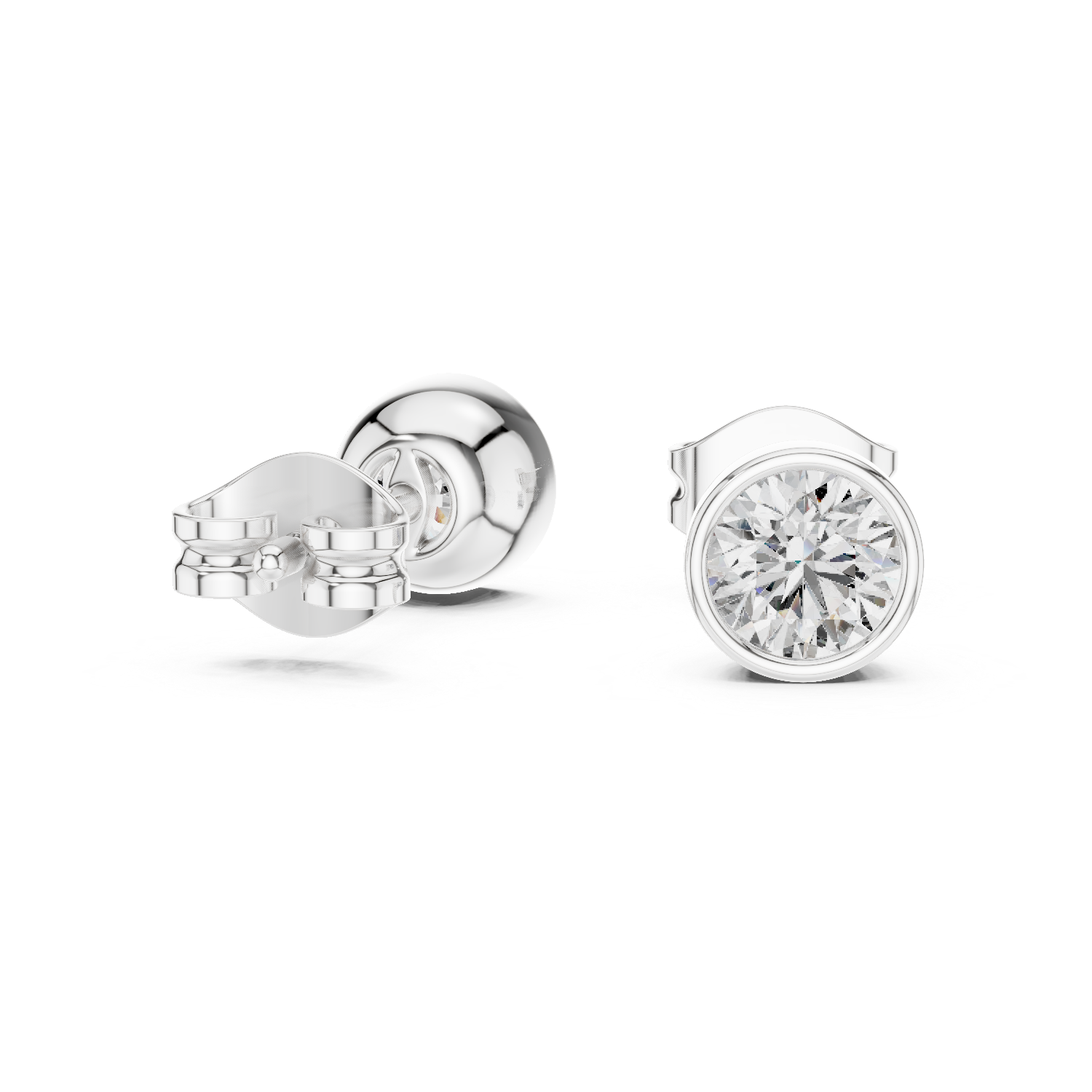 14K Solid Gold Lab Diamond Stud Earrings, White Gold, view 1