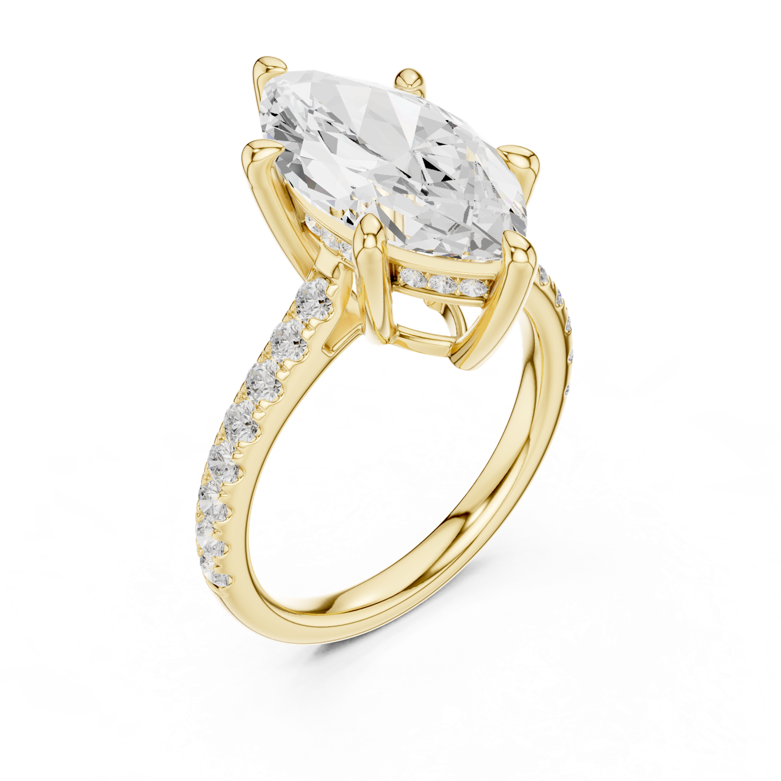 Gold Ring DDLR-250, Marquise center stone, Yellow Gold, view 2