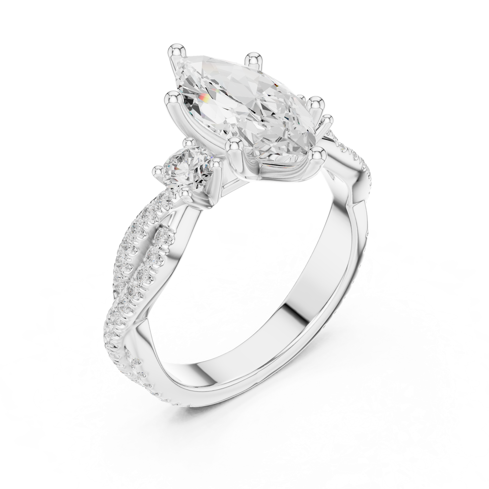 Gold Ring DDLR-281, Marquise center stone, White Gold, view 2