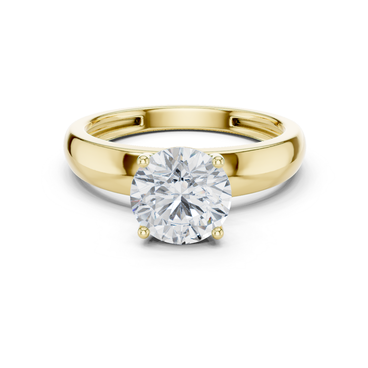 14K Solid Gold Lab Diamond Solitaire Ring, Yellow Gold