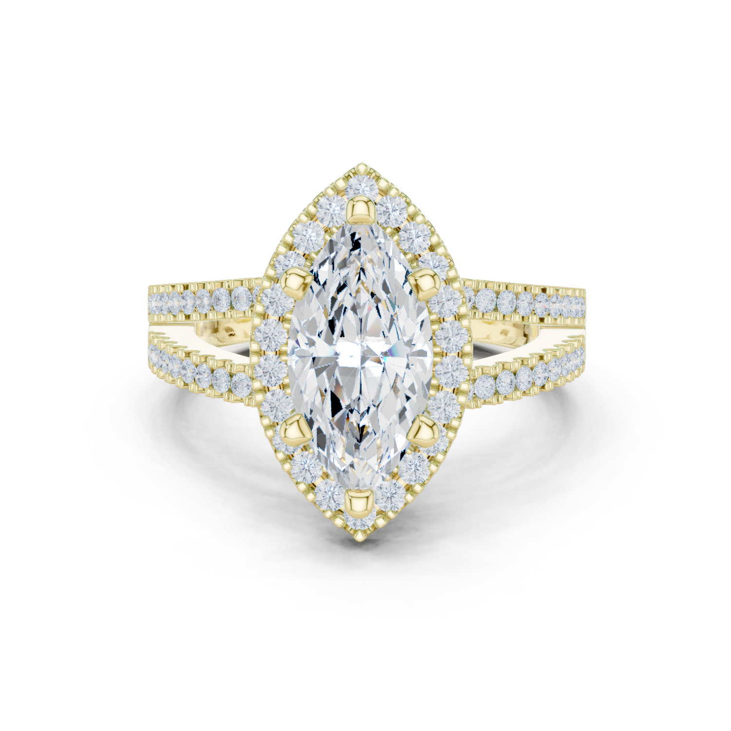 Gold Ring DDLR-350, Marquise center stone, Yellow Gold