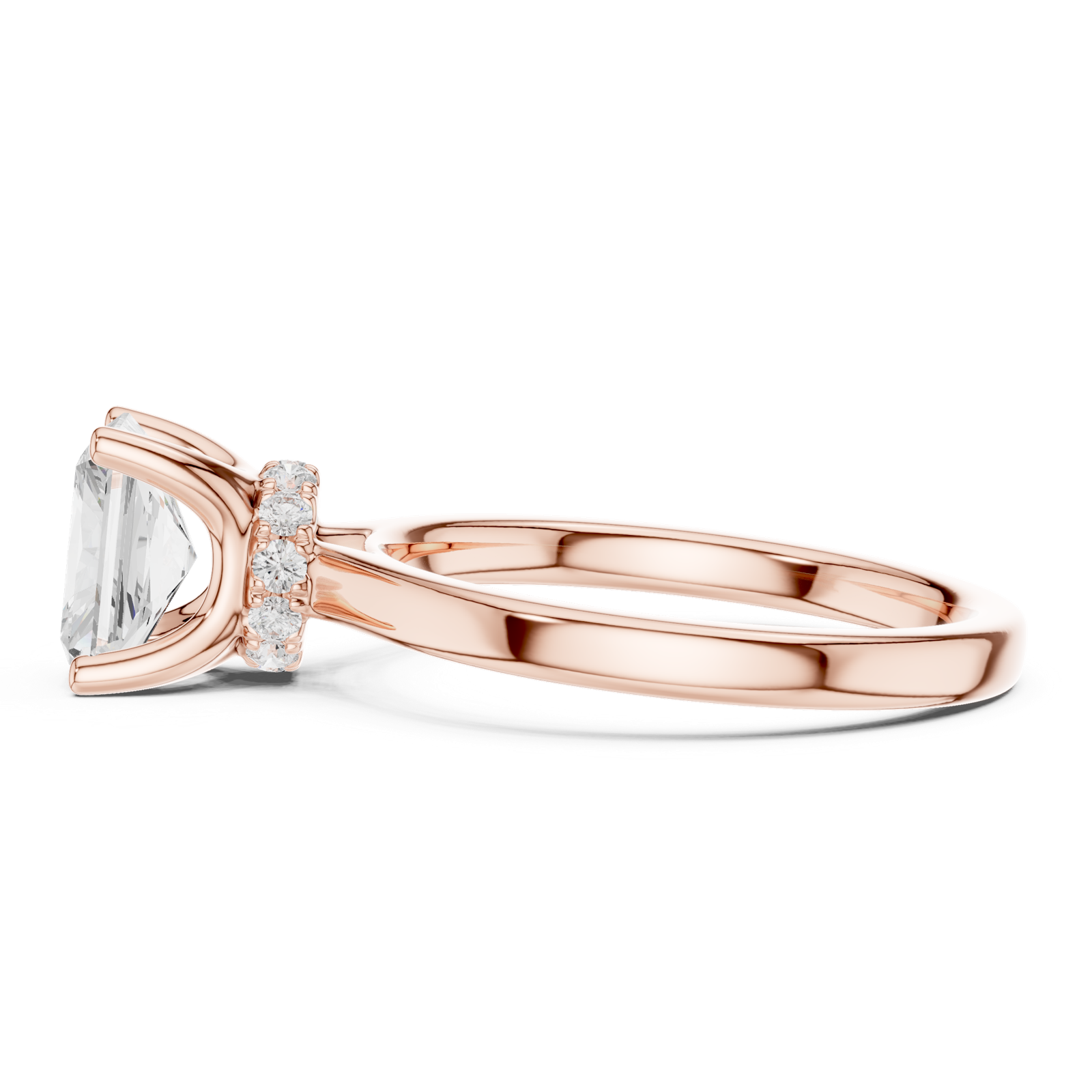 Gold Ring DDLR-176, Radiant center stone, Rose Gold, view 3