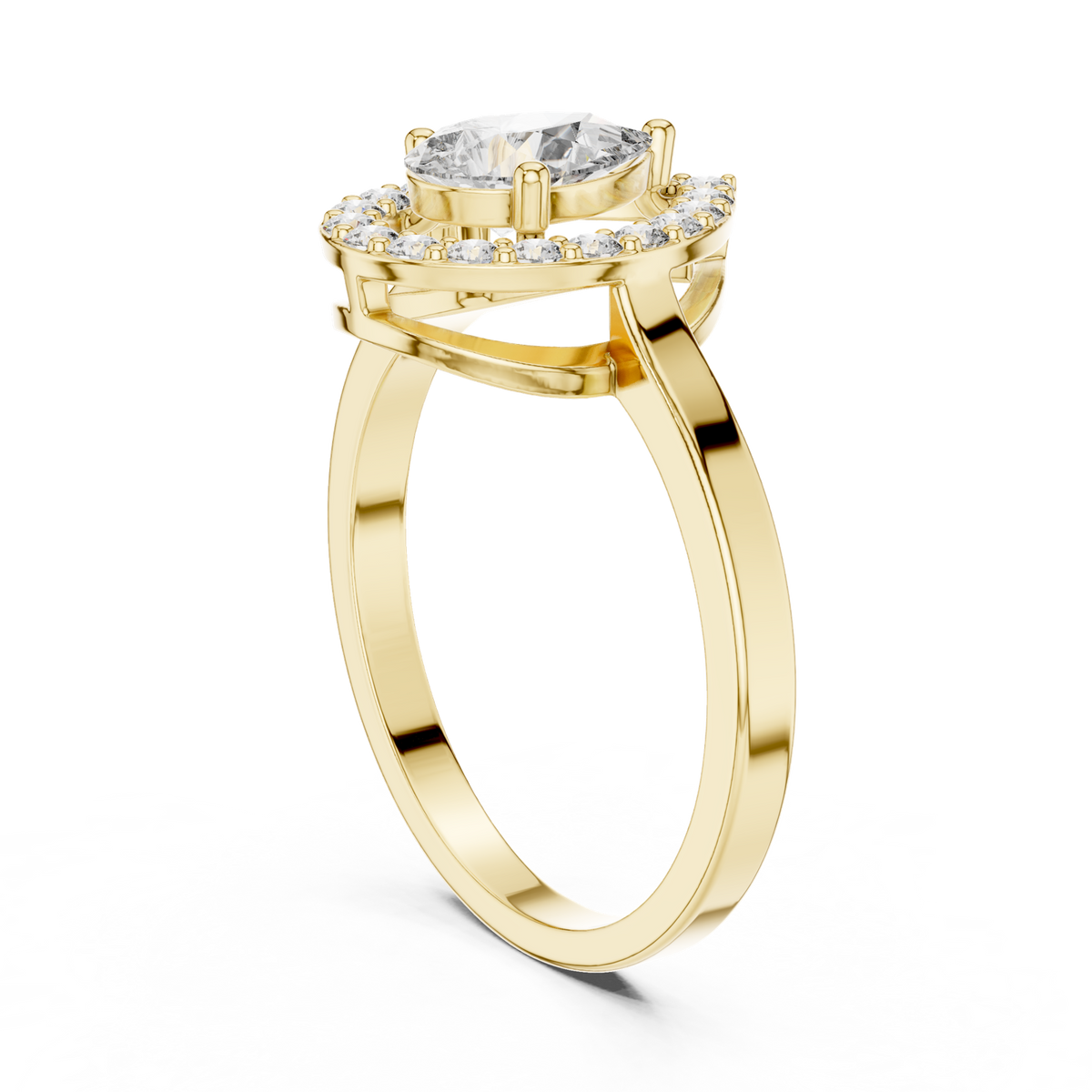 14K Solid Gold Lab Diamond Halo Ring, Yellow Gold, view 1