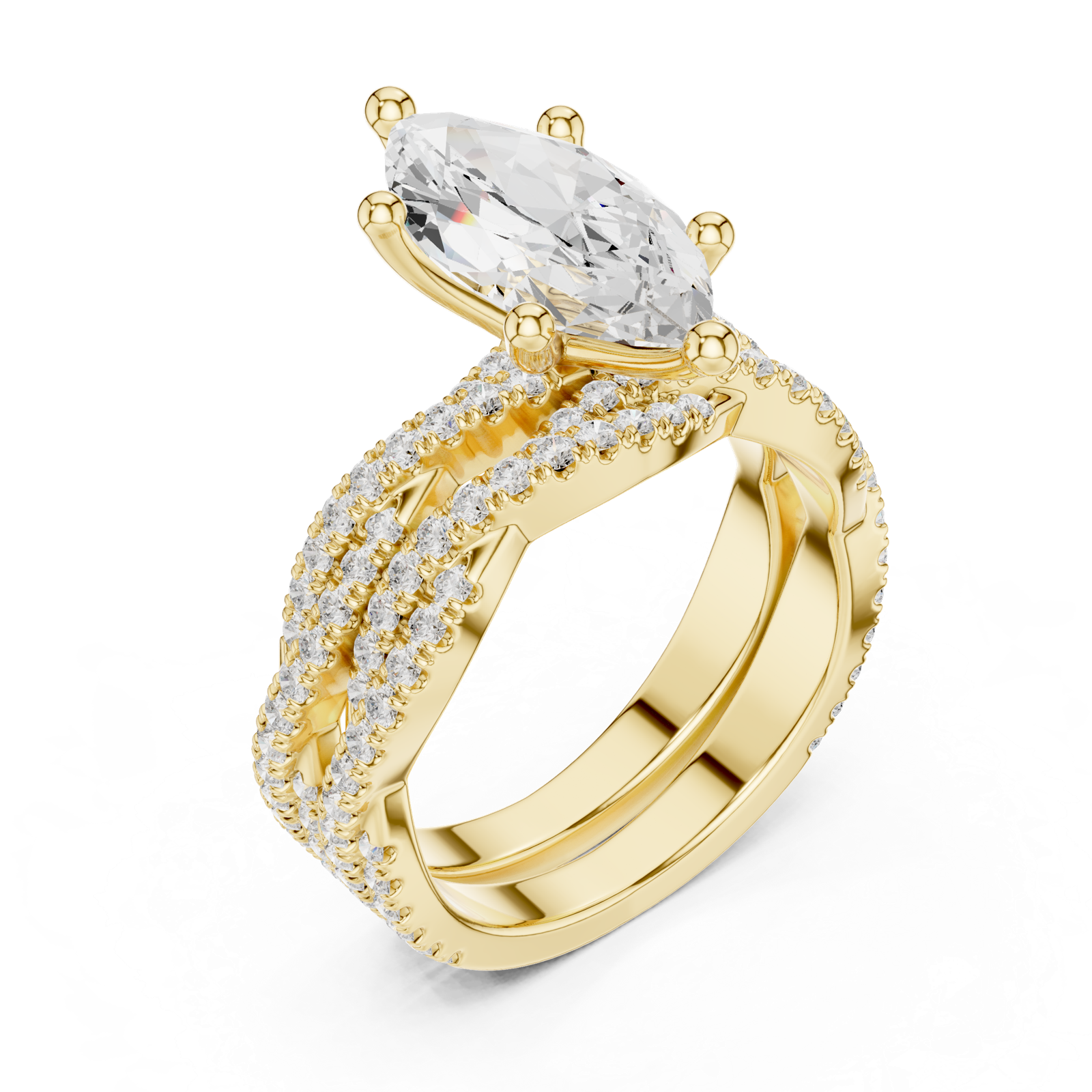 Gold Ring DDLR-300, Marquise center stone, Yellow Gold, view 2
