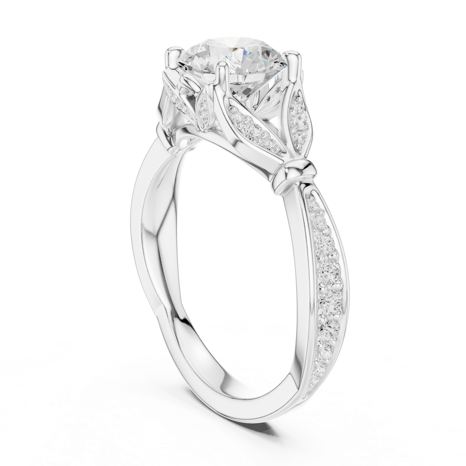 Gold Ring DDLR-257, Round center stone, White Gold, view 1