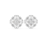 14K Solid Gold Lab Diamond Flower Cluster Earrings, White Gold