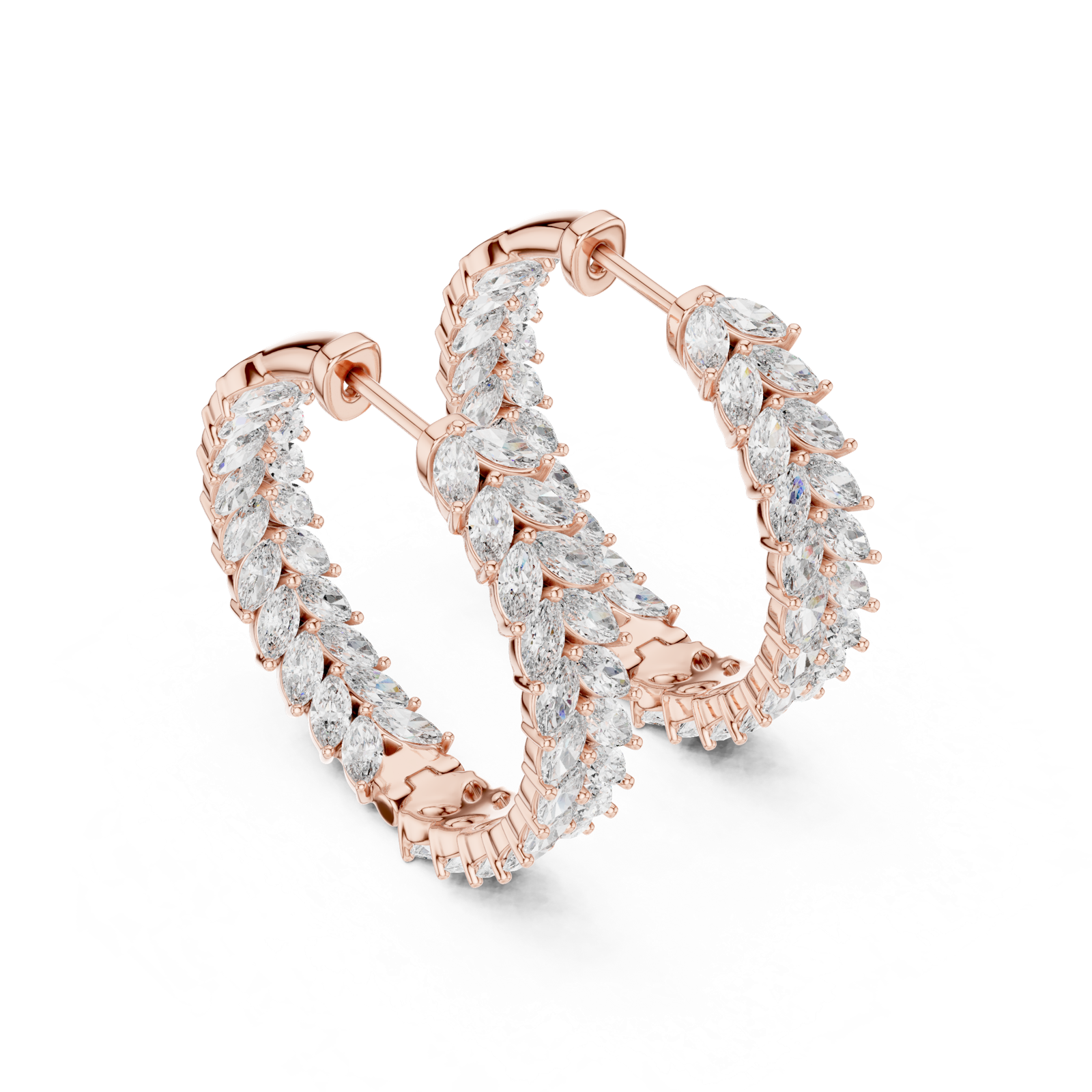 14K Solid Gold Lab Diamond Huggie Earrings, Rose Gold, view 2