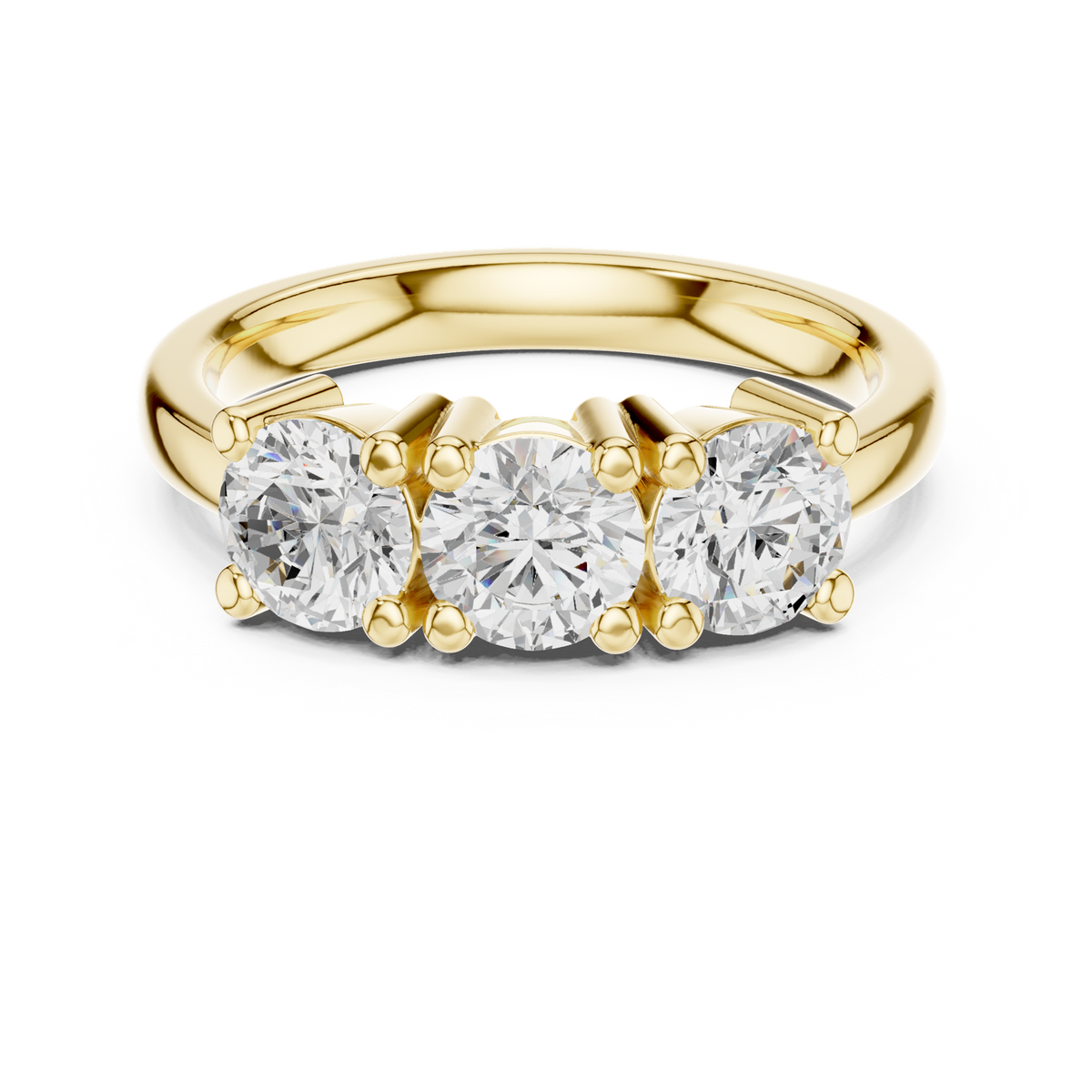 14K Solid Gold Lab Diamond Three-Stone Ring, Yellow Gold