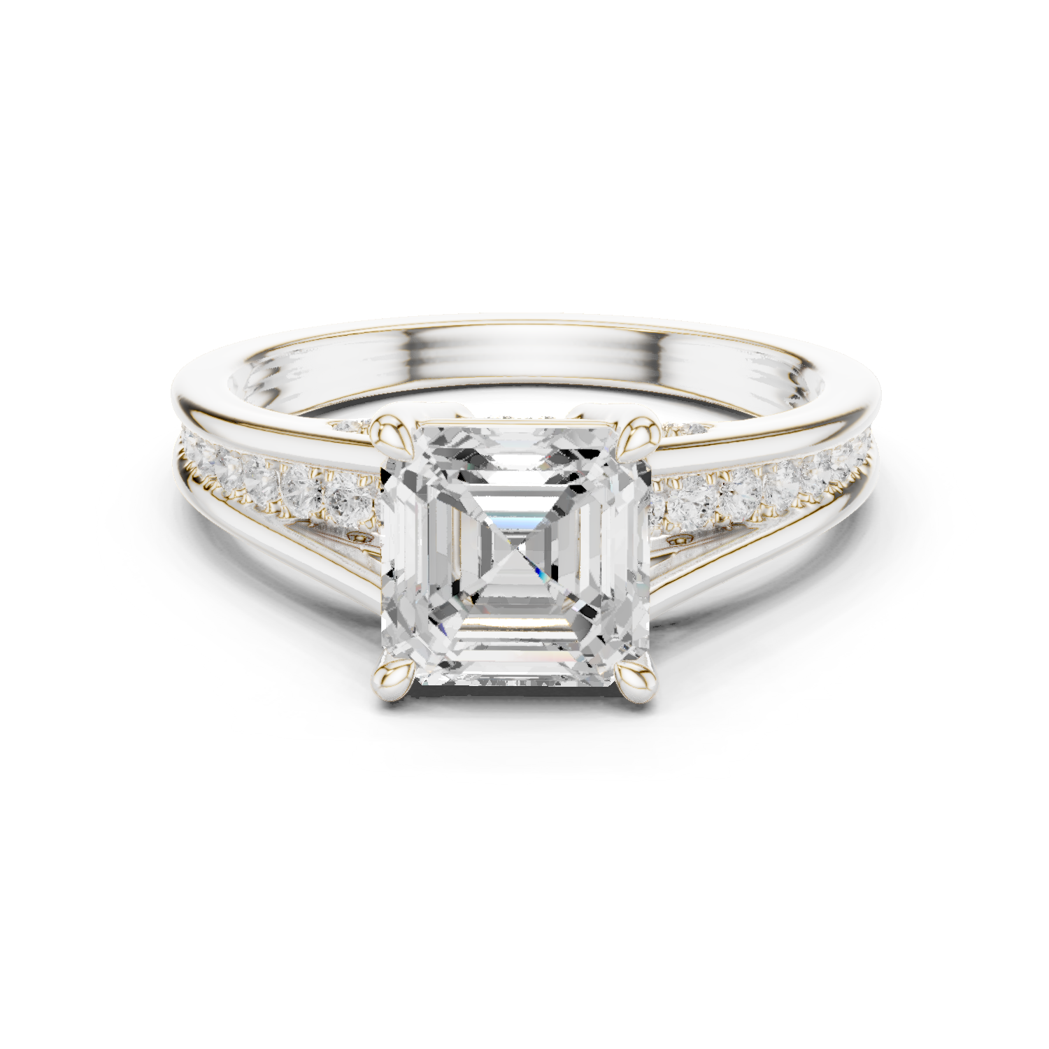 Gold Ring, Asscher center stone, White Gold