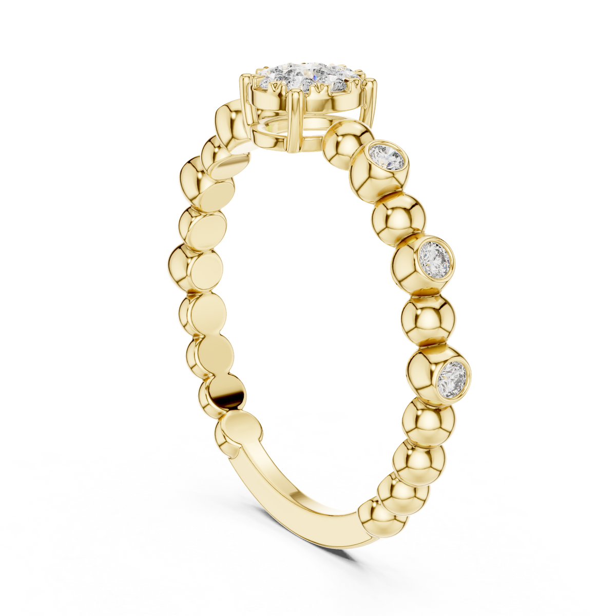 14K Solid Gold Lab Diamond Flower Cluster Ring, Yellow Gold, view 1