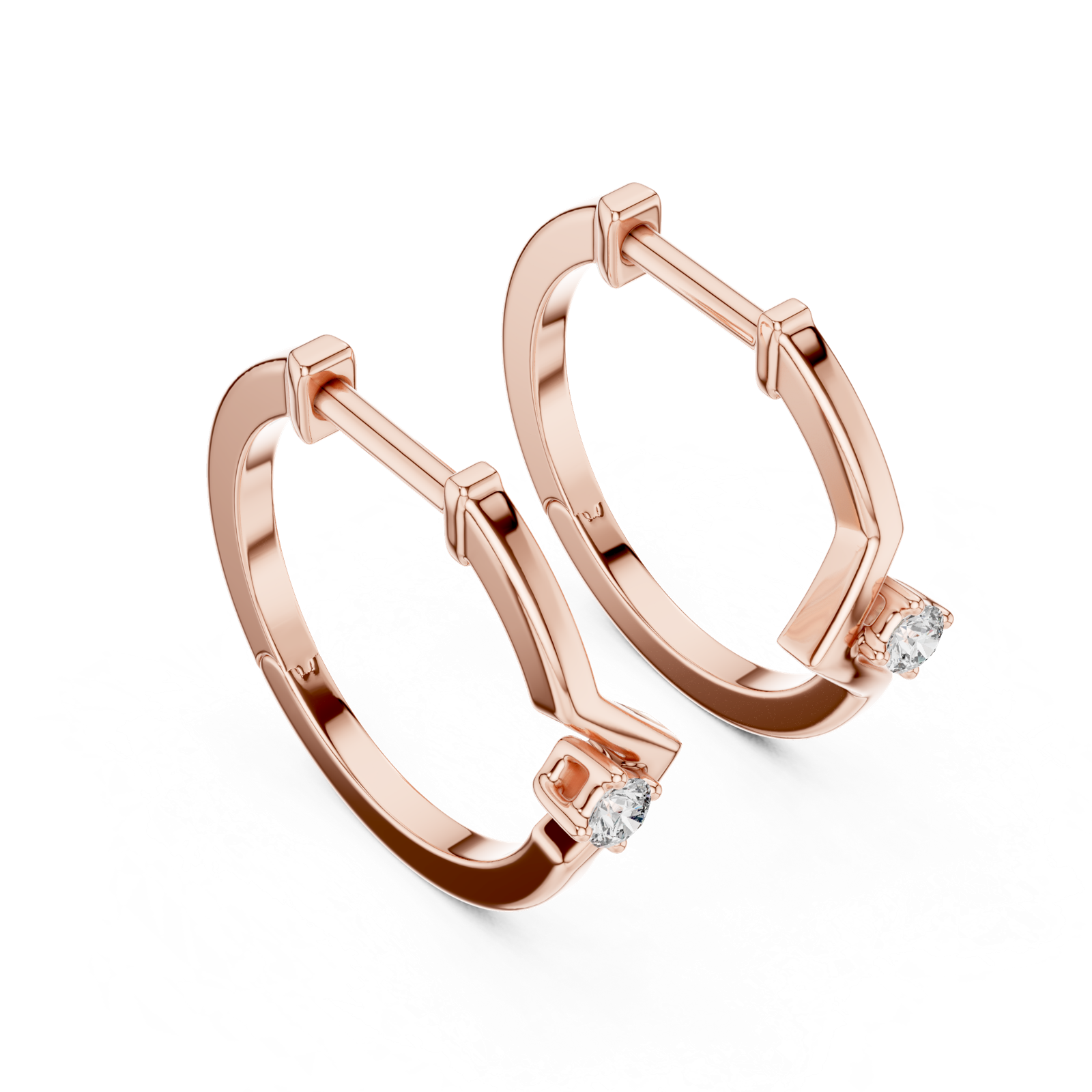 14K Solid Gold Lab Diamond Huggie Earrings, Rose Gold, view 2