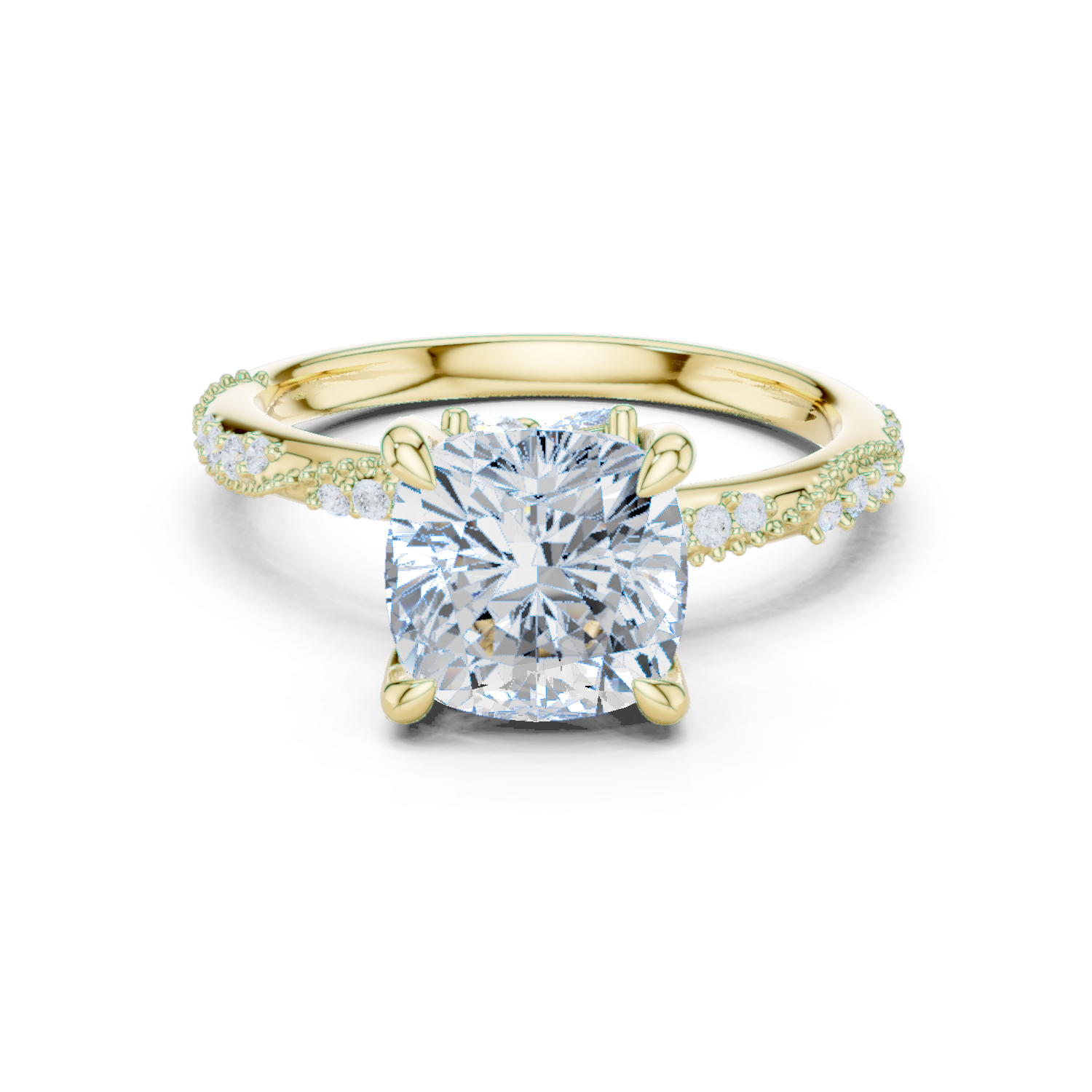 Gold Ring DDLR-167, Cushion center stone, Yellow Gold