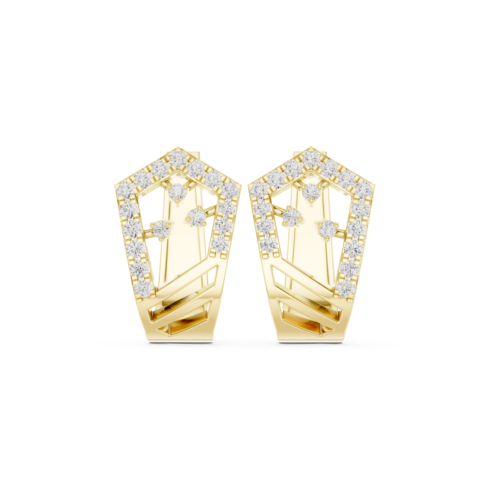 14K Solid Gold Lab Diamond Cluster Earrings, Yellow Gold