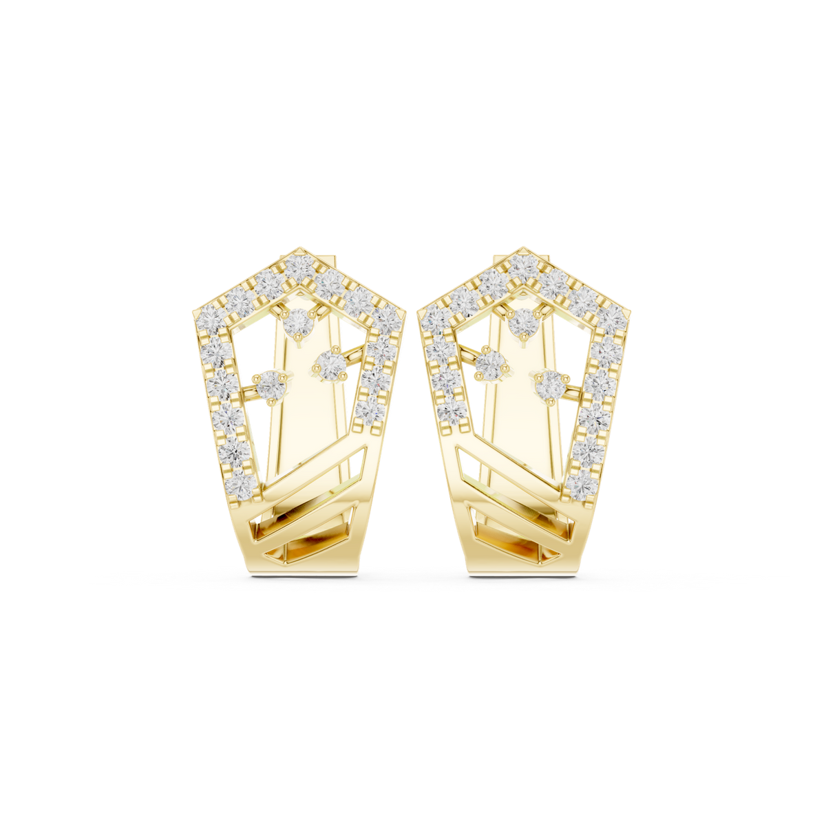14K Solid Gold Lab Diamond Cluster Earrings, Yellow Gold