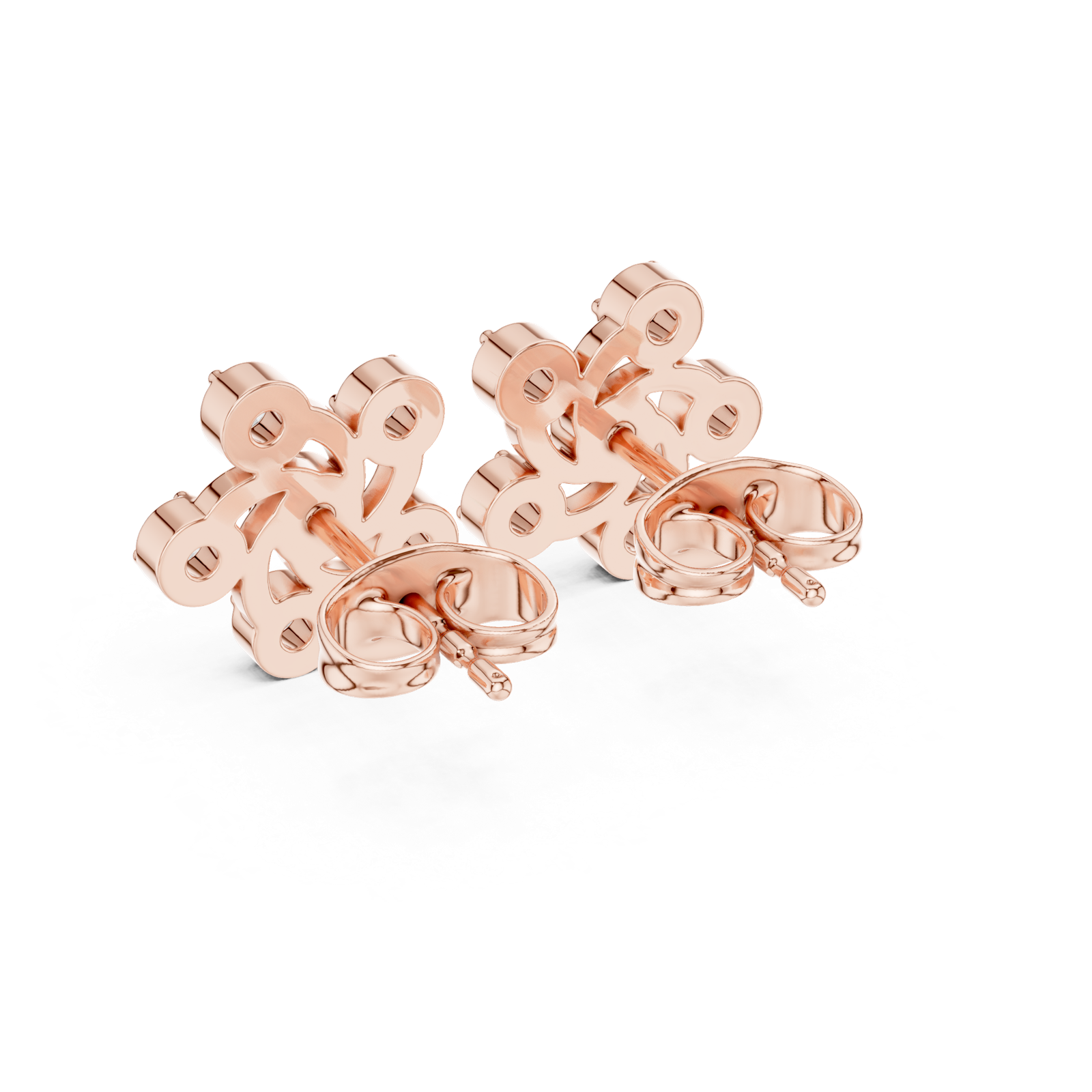14K Solid Gold Lab Diamond Flower Cluster Earrings, Rose Gold, view 3