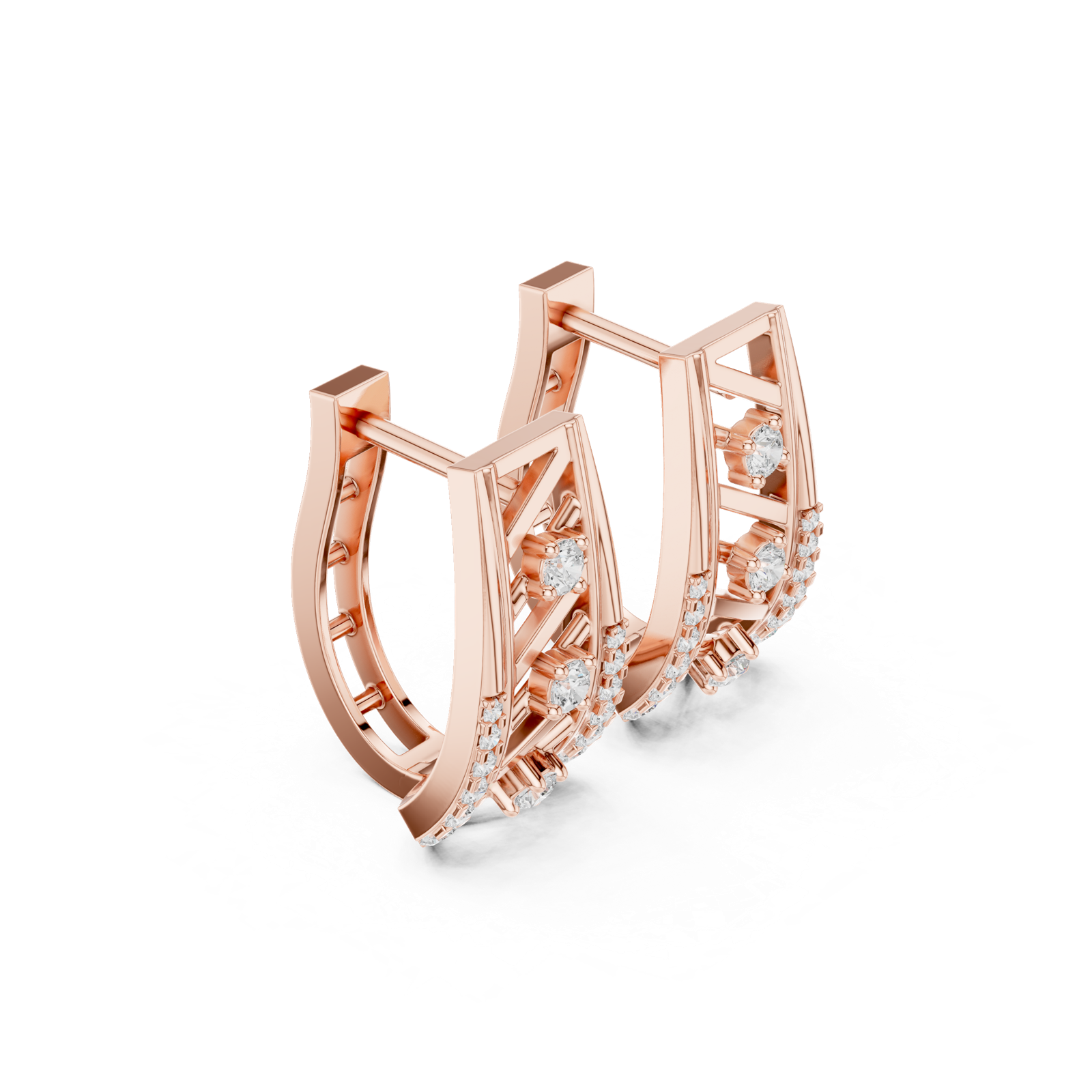 14K Solid Gold Lab Diamond Cluster Earrings, Rose Gold, view 1