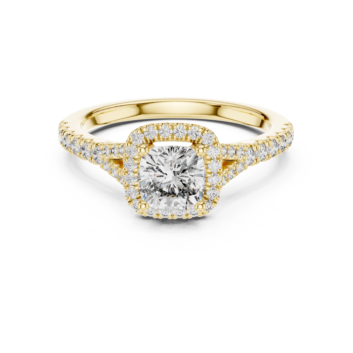 14K Solid Gold Lab Diamond Halo Ring, Yellow Gold