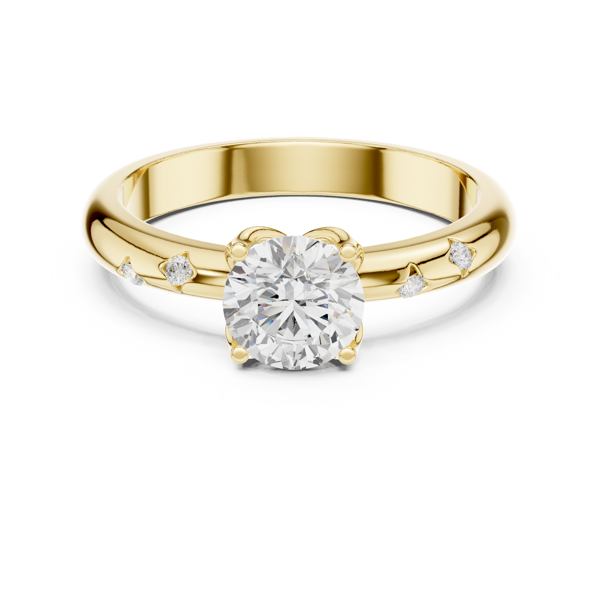 14K Solid Gold Lab Diamond Solitaire Ring, Yellow Gold