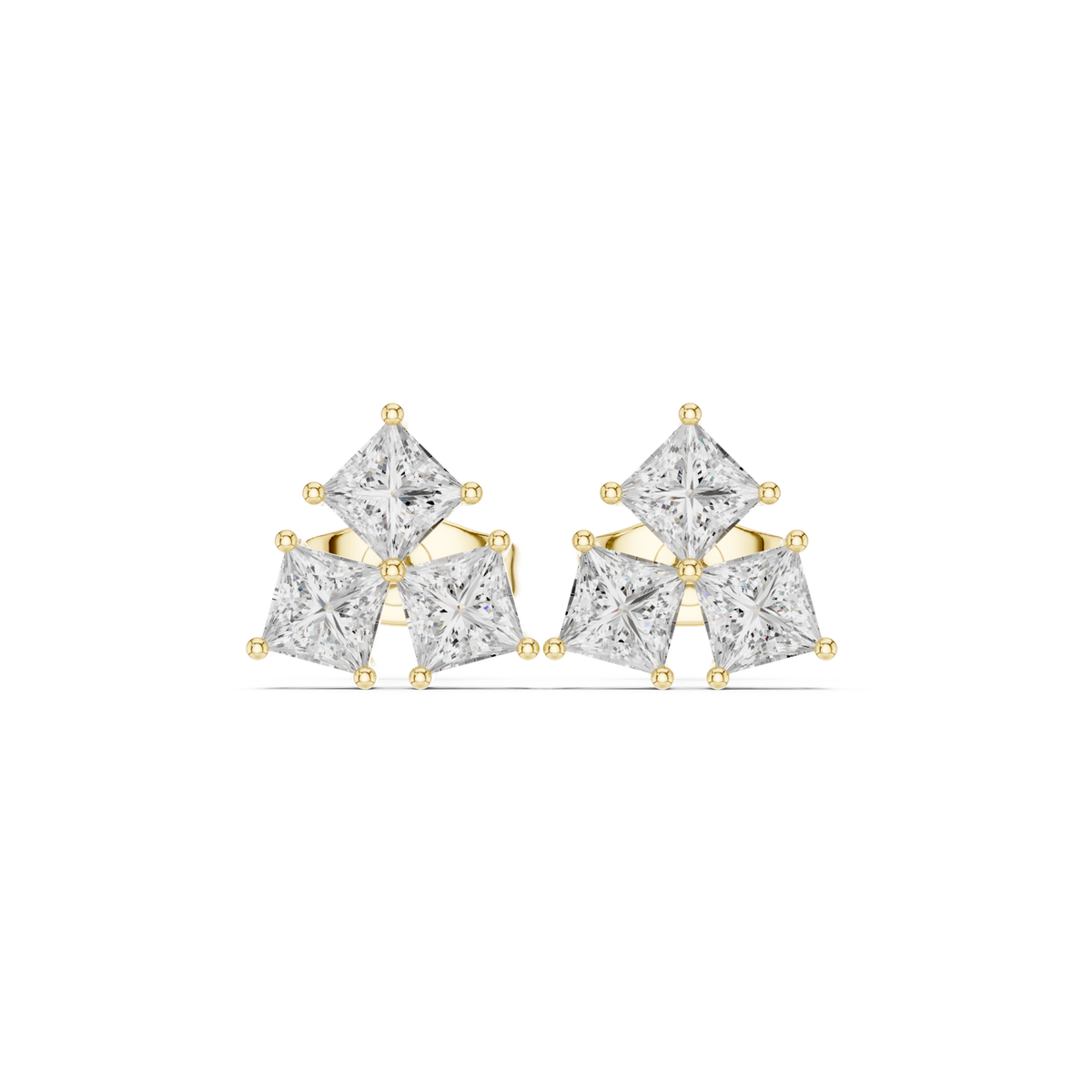 14K Solid Gold Lab Diamond Cluster Earrings, Yellow Gold