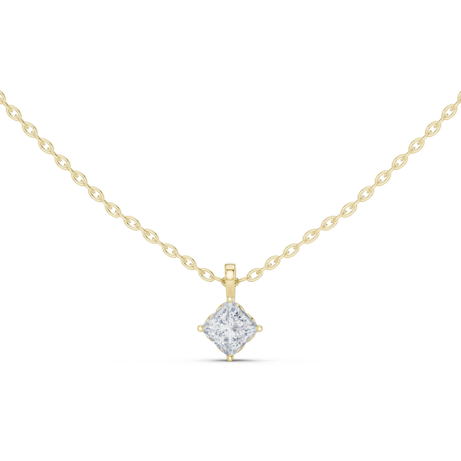 14K Solid Gold Lab Diamond Solitaire Pendant Necklace, Yellow Gold