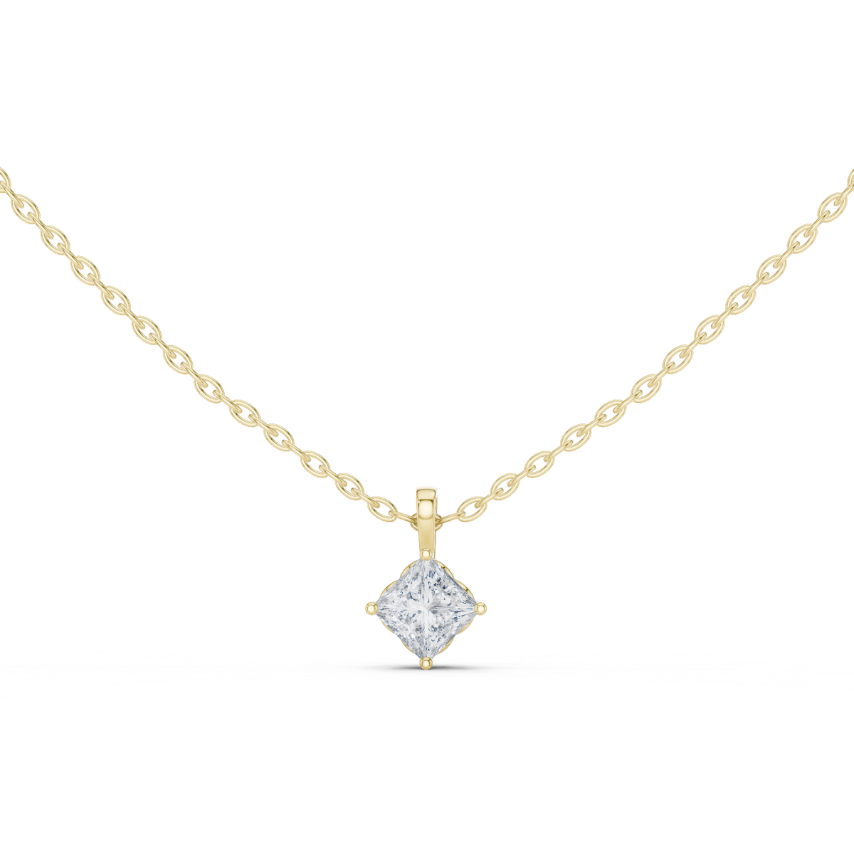 14K Solid Gold Lab Diamond Solitaire Pendant Necklace, Yellow Gold