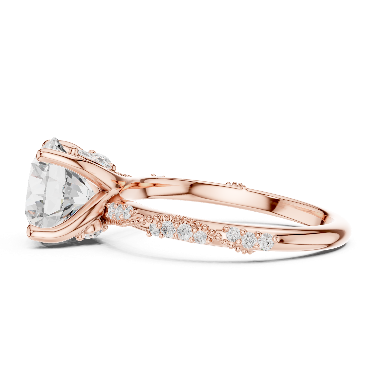Gold Ring DDLR-167, Round center stone, Rose Gold, view 3