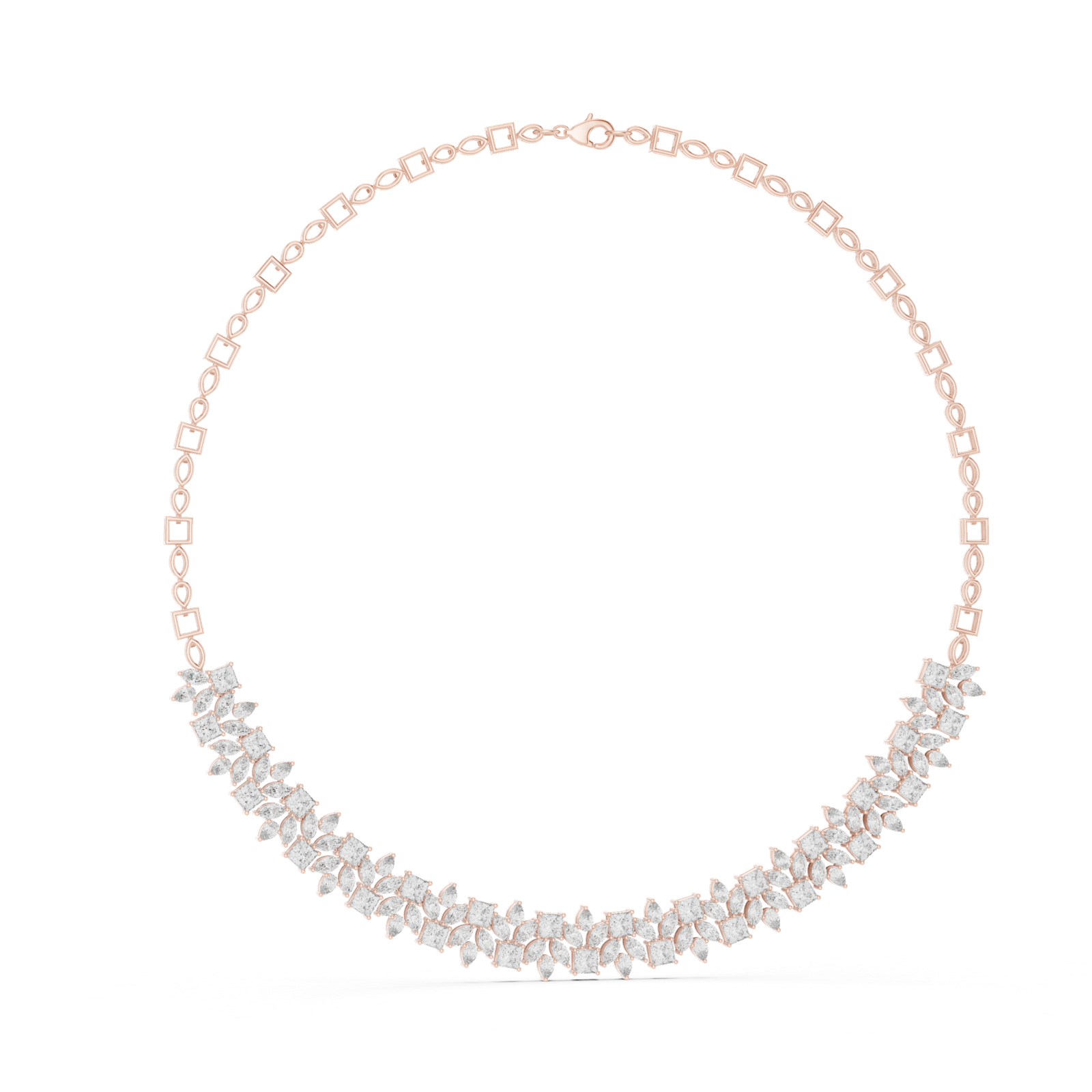 14K Solid Gold Lab Diamond Station Necklace, Rose Gold, view 1