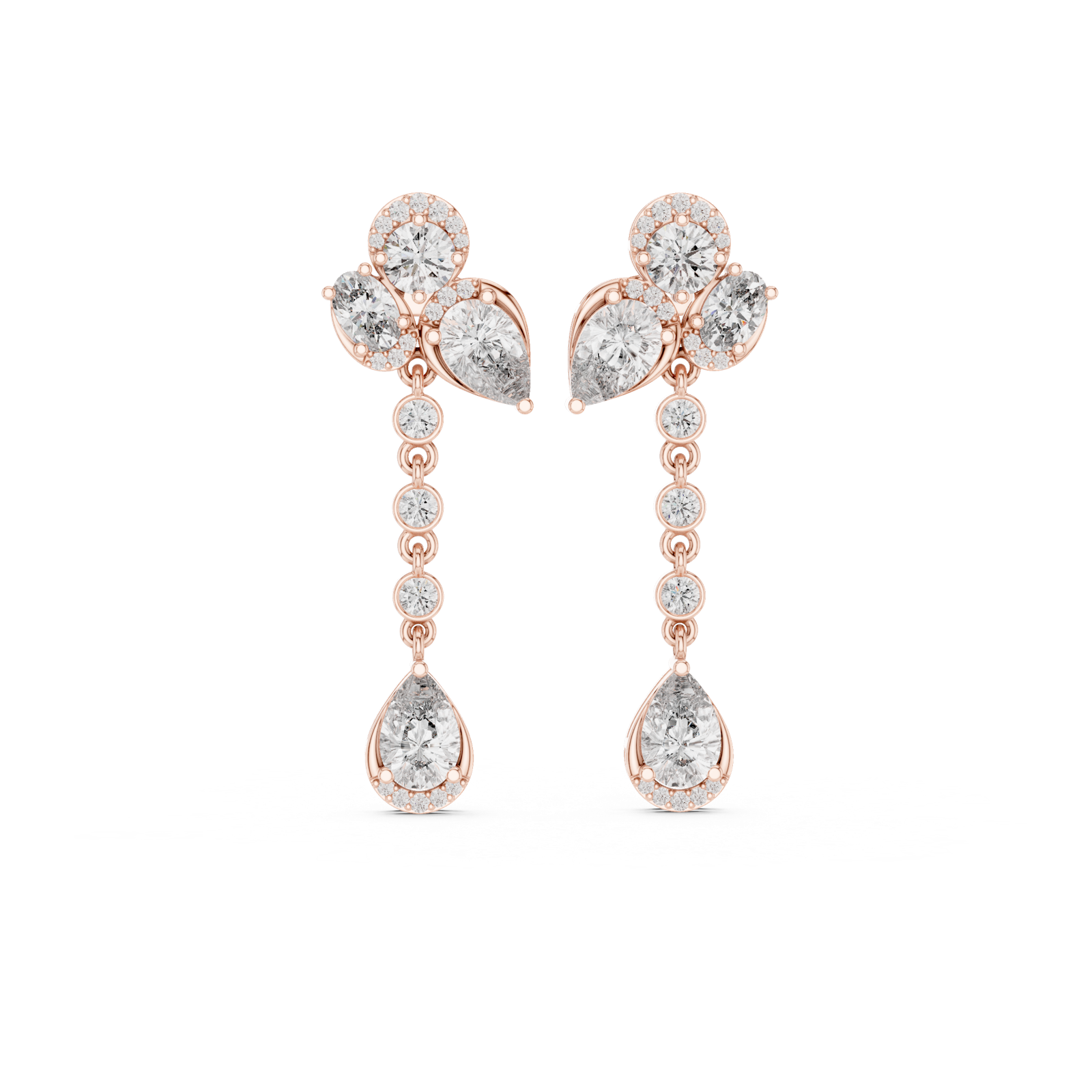 14K Solid Gold Lab Diamond Drop Earrings, Rose Gold